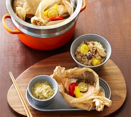 キャベツスープと鮭の紙包み蒸し、きのこ栗ご飯の作り方